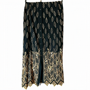 Serendipity Women’s XXL Black Gold Embroidered Leaves Sequins Button-Front Skirt